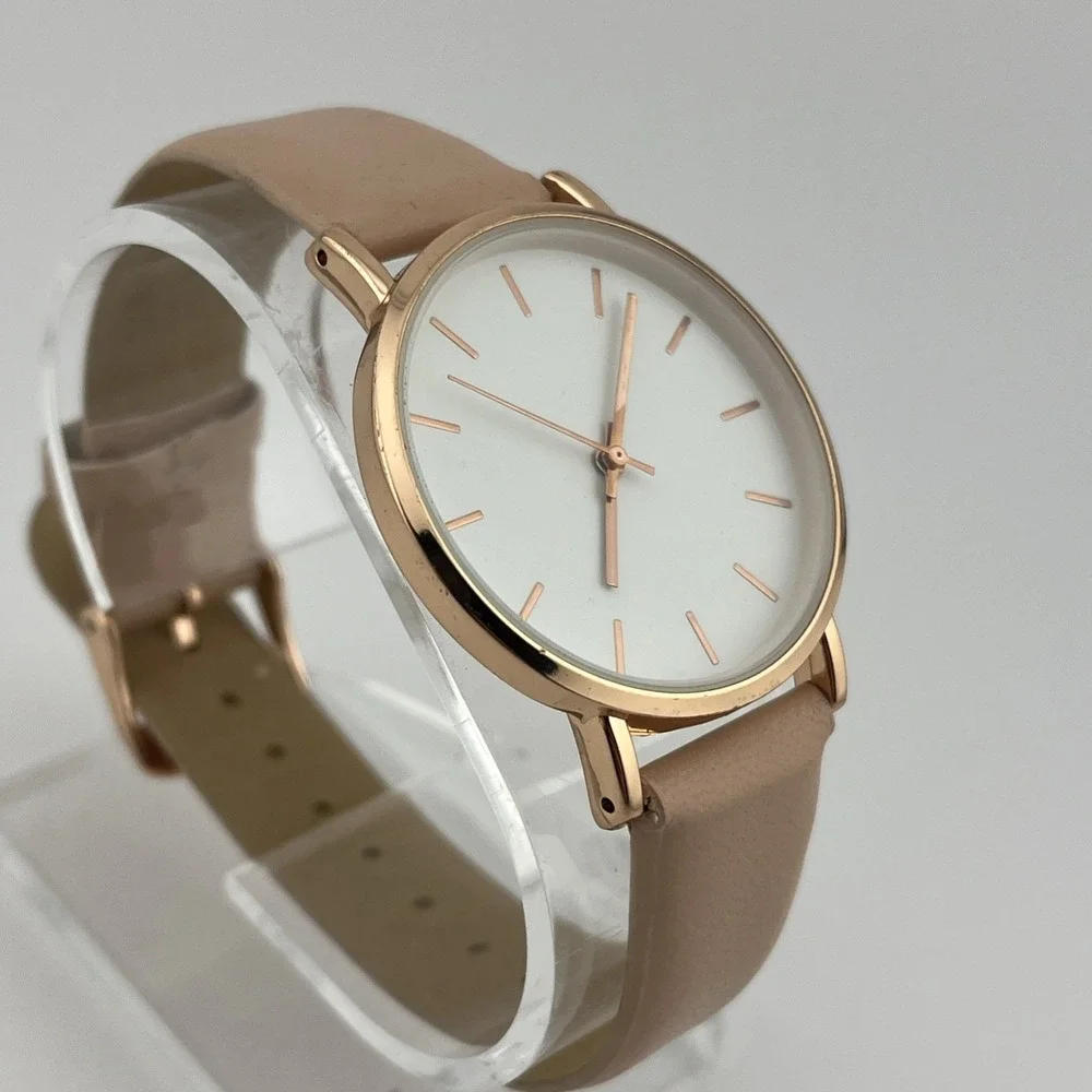 A New Day Watch Women 37mm Rose Gold‎ Case Pink Faux Leather Band- New Battery